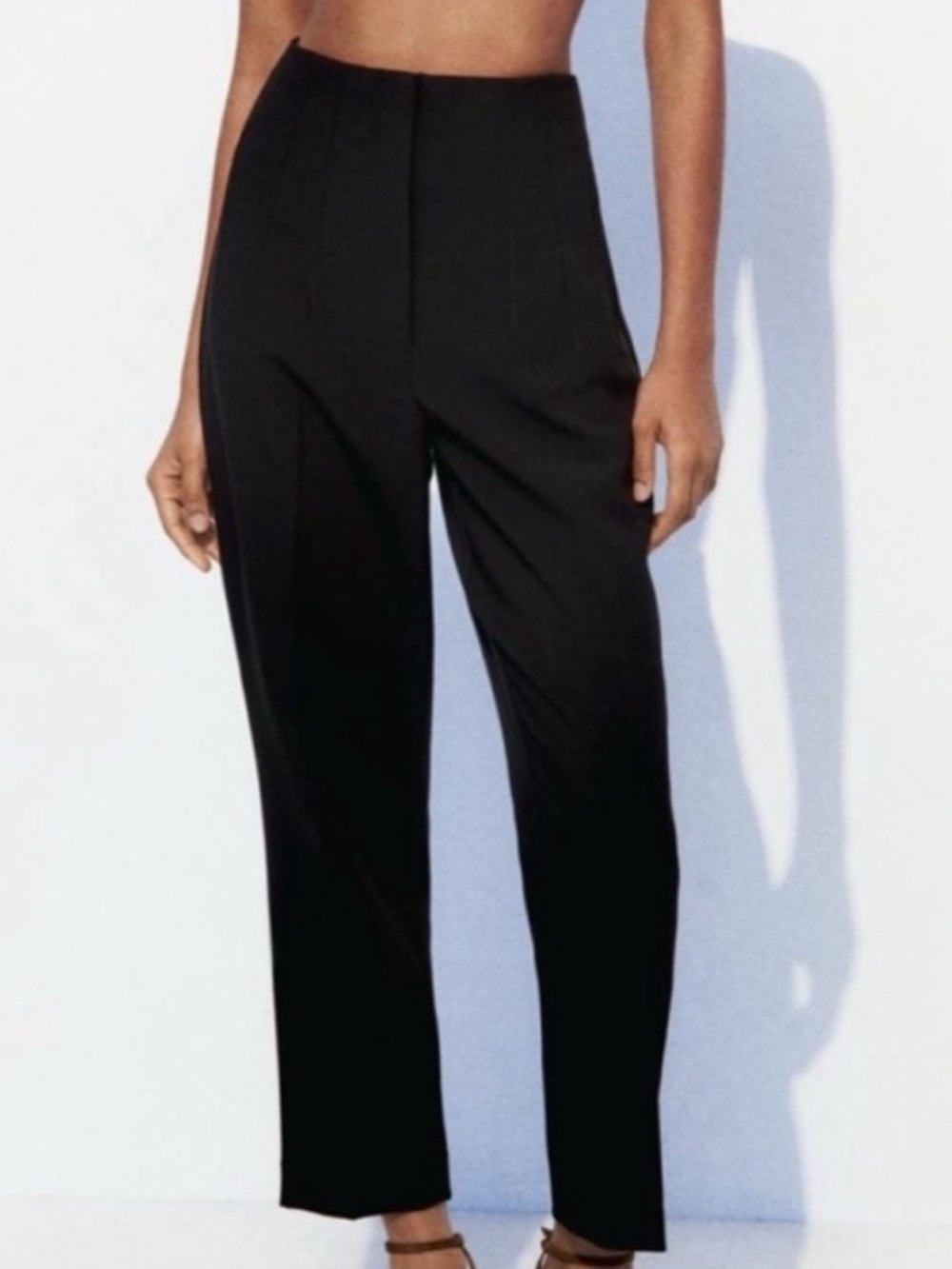 Zara Black Straight-Leg Tailored Trousers High Waste Cropped Size XL